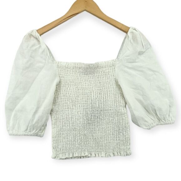 ~Faherty Women's Smocked Puff Sleeve Blouse NWT - Picture 2 of 5